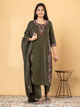 Readiprint - Green Embroidered Round Neck Regular Kurta Pant with Dupatta
