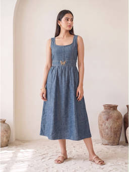 Autumnlane - Blue Solid/Plain Square Neck Regular Dress