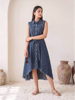 Autumnlane - Blue Solid/Plain Collar Neck Regular Dress