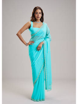KALKI FASHION - Blue Embellished/Sequined Saree with Unstiched Blouse