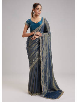 KALKI FASHION - Blue Embellished/Sequined Saree with Unstiched Blouse