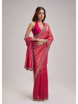 KALKI FASHION - Pink Embellished/Sequined Saree with Unstiched Blouse