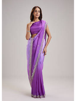 KALKI FASHION - Purple Embellished/Sequined Saree with Unstiched Blouse
