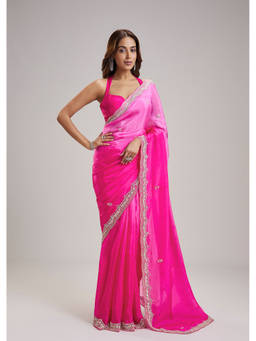 KALKI FASHION - Pink Embellished/Sequined Saree with Unstiched Blouse