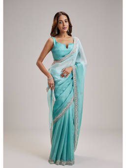 KALKI FASHION - Green Embellished/Sequined Saree with Unstiched Blouse