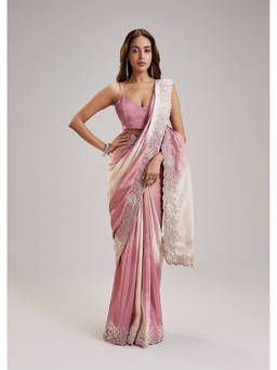 KALKI FASHION - Pink Embellished/Sequined Saree with Unstiched Blouse