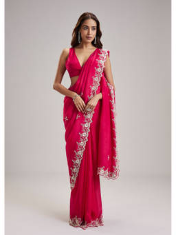 KALKI FASHION - Pink Embellished/Sequined Saree with Unstiched Blouse