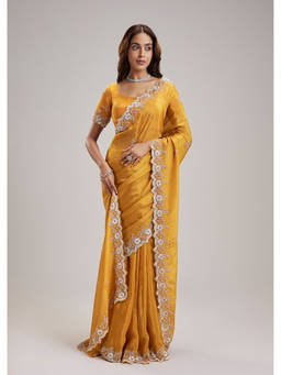 KALKI FASHION - Mustard Embellished/Sequined Saree with Unstiched Blouse
