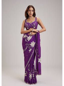 KALKI FASHION - Purple Embellished/Sequined Saree with Unstiched Blouse