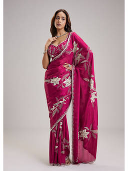KALKI FASHION - Pink Embellished/Sequined Saree with Unstiched Blouse