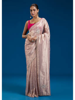 KALKI FASHION - Pink Embellished/Sequined Saree with Unstiched Blouse