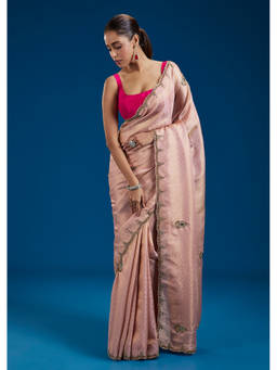 KALKI FASHION - Peach Embellished/Sequined Saree with Unstiched Blouse