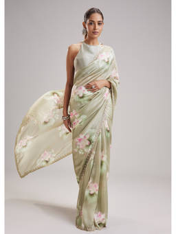KALKI FASHION - Green Embellished/Sequined Saree with Unstiched Blouse