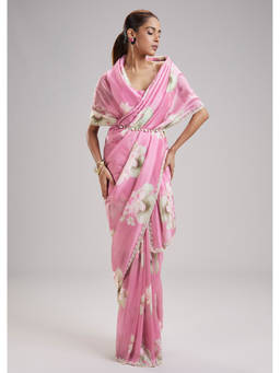 KALKI FASHION - Pink Embellished/Sequined Saree with Unstiched Blouse