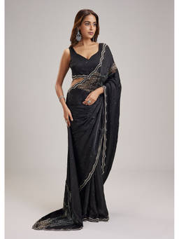 KALKI FASHION - Black Embellished/Sequined Saree with Unstiched Blouse