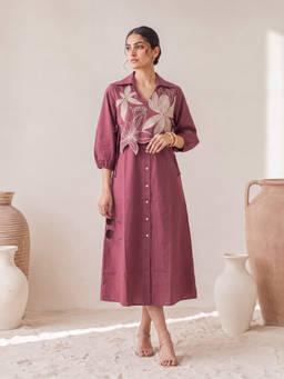 Autumnlane - Purple Collar Neck Regular Dress