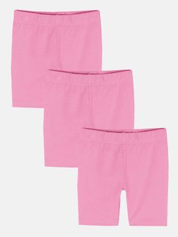 KiddoPanti - Girls Pink Cotton Solid Cycling Shorts (Pack of 3)