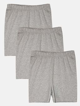 KiddoPanti - Girls Grey Cotton Solid Cycling Shorts (Pack of 3)