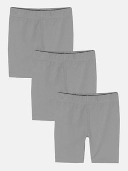 KiddoPanti - Girls Grey Cotton Solid Cycling Shorts (Pack of 3)