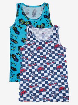 KiddoPanti - Boys Multi-Color Cotton Printed Rib Vest (Pack of 2)