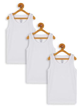 KiddoPanti - Boys White Cotton Solid Rib Vest (Pack of 3)