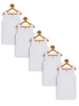 KiddoPanti - Boys White Cotton Rib Vest (Pack of 5)