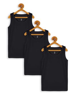 KiddoPanti - Boys Black Cotton Solid Rib Vest (Pack of 3)