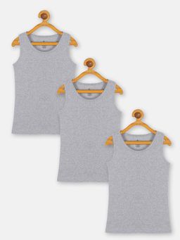KiddoPanti - Boys Grey Cotton Solid Rib Vest (Pack of 3)