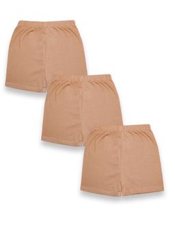 KiddoPanti - Girls Beige Cotton Solid Cycling Shorts (Pack of 3)