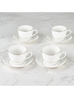 HomeTown - Royal Mezze Real Gold-Plated Bone China Cup, Saucer 170ML Set of 4 White