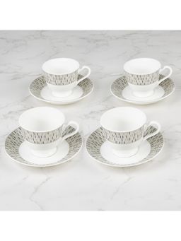 HomeTown - Nora Real Gold-Plated Bone China Blocks Cup, Saucer 170ML Set of 4 White, Grey