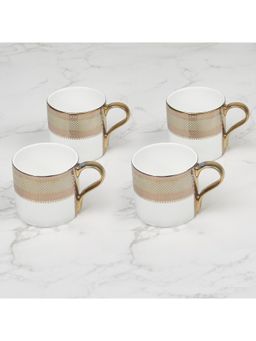 HomeTown - Amour Real Gold-Plated Bone China Charlotte Tea Mug 160ml Set of 4 White, Pink