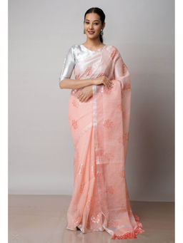 Unnati Silks - Orange Pure Sequence Embroidery Kota Cotton Saree with Unstitched Blouse