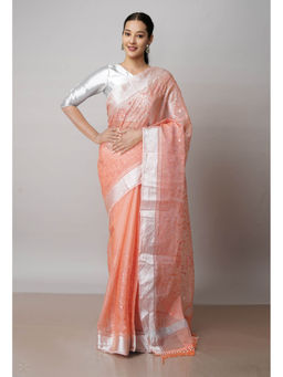Unnati Silks - Orange Pure Sequence Embroidery Kota Cotton Saree with Unstitched Blouse