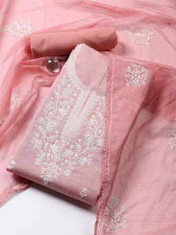 MEENA BAZAAR - Women Pink Embroidered Unstitched Kurta With Pant & Dupatta