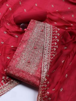 MEENA BAZAAR - Women Pink Embroidered Unstitched Kurta With Pant & Dupatta