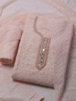 MEENA BAZAAR - Women Embroidered Peach Unstitched Kurta With Pant & Dupatta