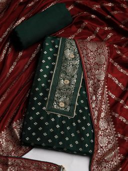 MEENA BAZAAR - Green Women Embroidered Unstitched Kurta With Pant & Dupatta