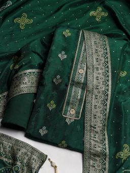 MEENA BAZAAR - Green Women Embroidered Unstitched Kurta With Pant & Dupatta
