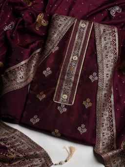 MEENA BAZAAR - Embroidered Purple Unstitched Kurta With Pant & Dupatta