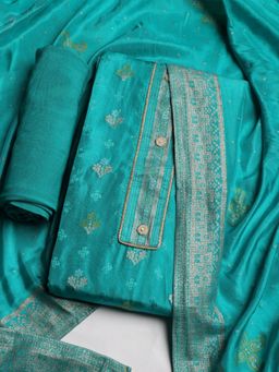 MEENA BAZAAR - Women Zari Green Unstitched Kurta With Pant & Dupatta
