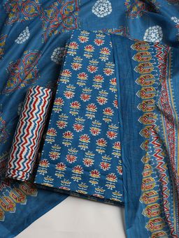 MEENA BAZAAR - Women Floral Print Blue Unstitched Kurta With Pant & Dupatta