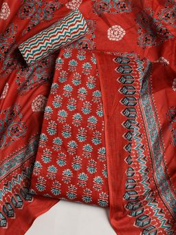 MEENA BAZAAR - Printed Maroon Unstitched Kurta With Pant & Dupatta