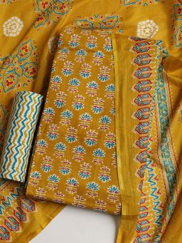 MEENA BAZAAR - Women Floral Printed Mustard Unstitched Kurta With Pant & Dupatta
