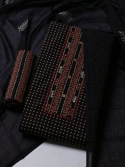 MEENA BAZAAR - Floral Printed Black Unstitched Kurta With Pant & Dupatta