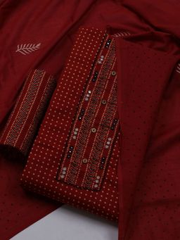 MEENA BAZAAR - Printed Maroon Unstitched Kurta With Pant & Dupatta