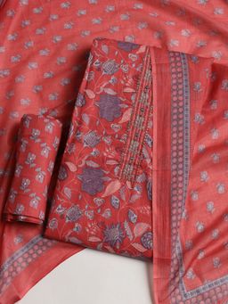 MEENA BAZAAR - Women Floral Printed Pink Unstitched Kurta With Pant & Dupatta