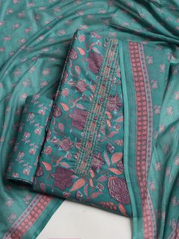 MEENA BAZAAR - Women Floral Printed Green Unstitched Kurta With Pant & Dupatta
