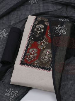 MEENA BAZAAR - Women Embroidered Cream Unstitched Kurta With Pant & Dupatta