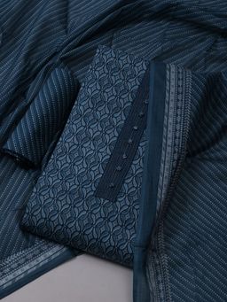 MEENA BAZAAR - Women Floral Print Blue Unstitched Kurta With Pant & Dupatta